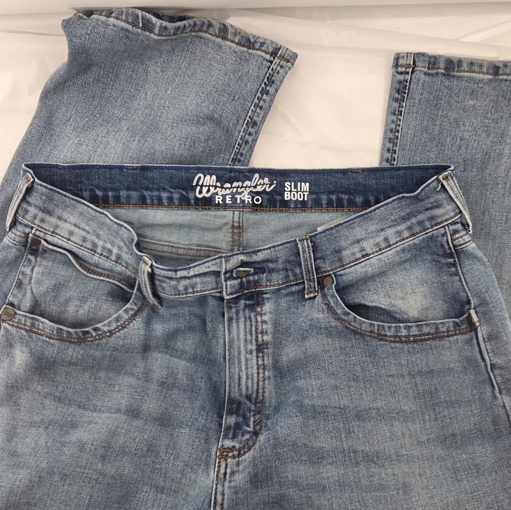 Wrangler Retro Slim Boot Cut Jeans Mens 35x32 Blue Denim Stretch